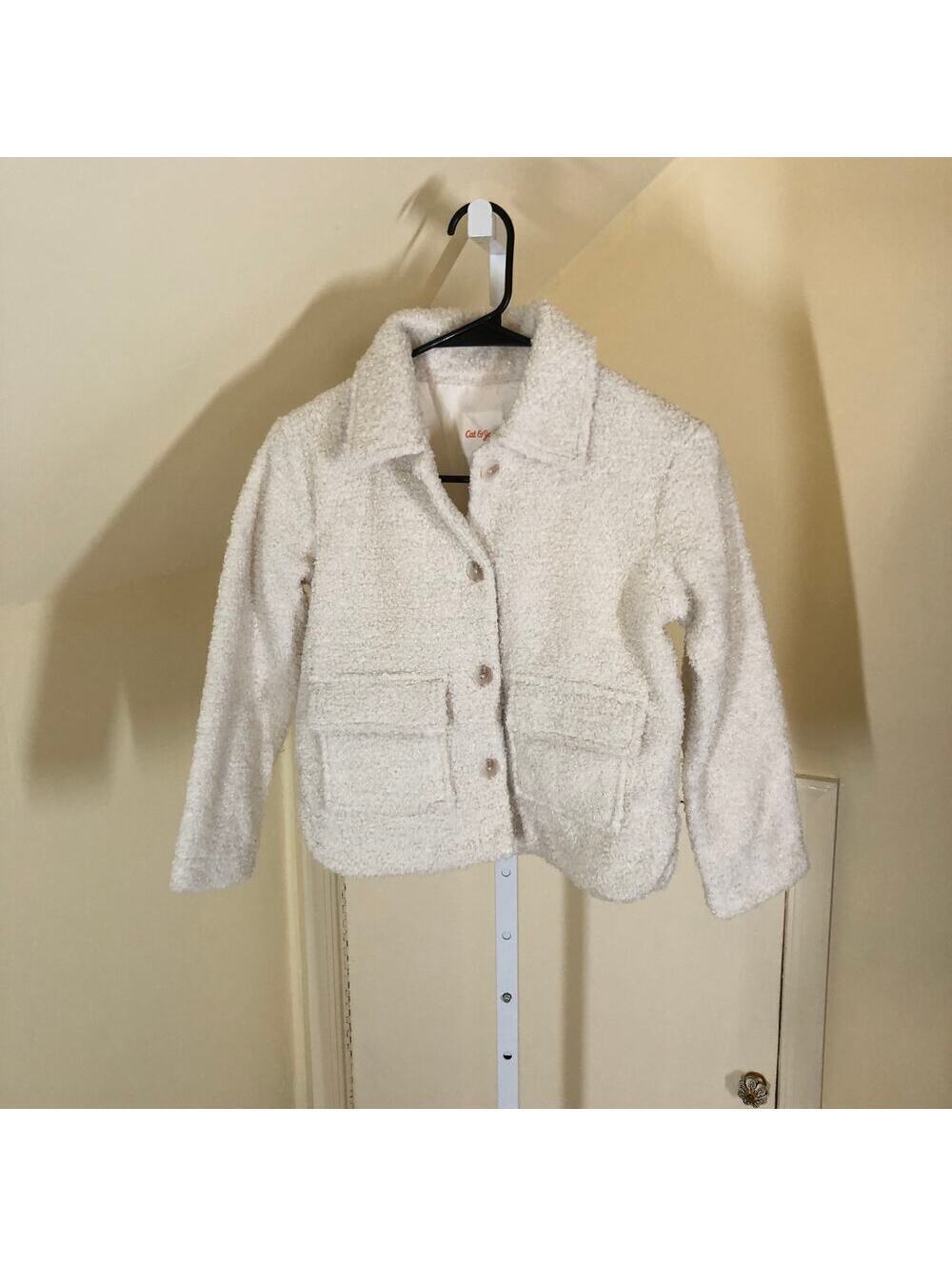 Cat & Jack NWOT Girls' Faux Shearling Cream Sparkle Jacket Size M (8)